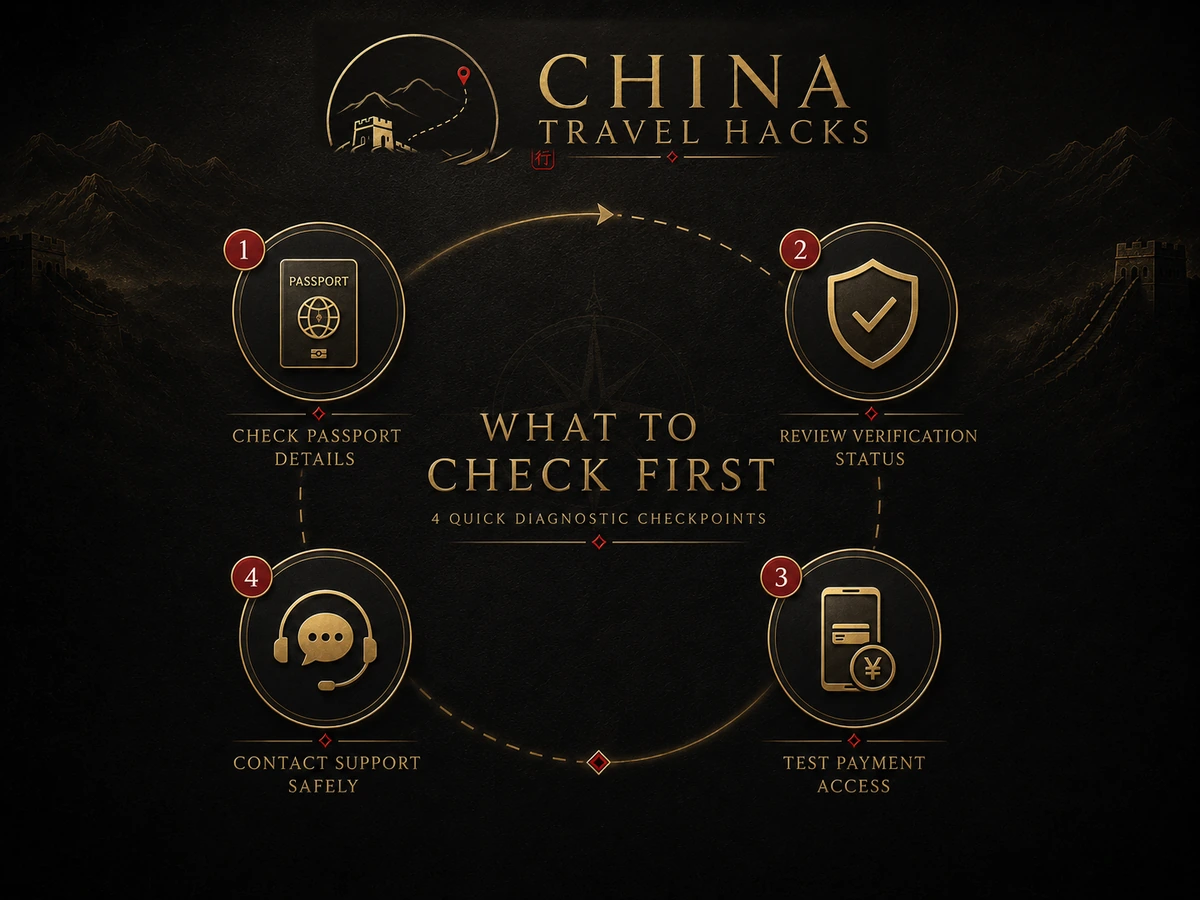 Four diagnostic checks for travelers whose Alipay account shows ID Validated but Not Authenticated