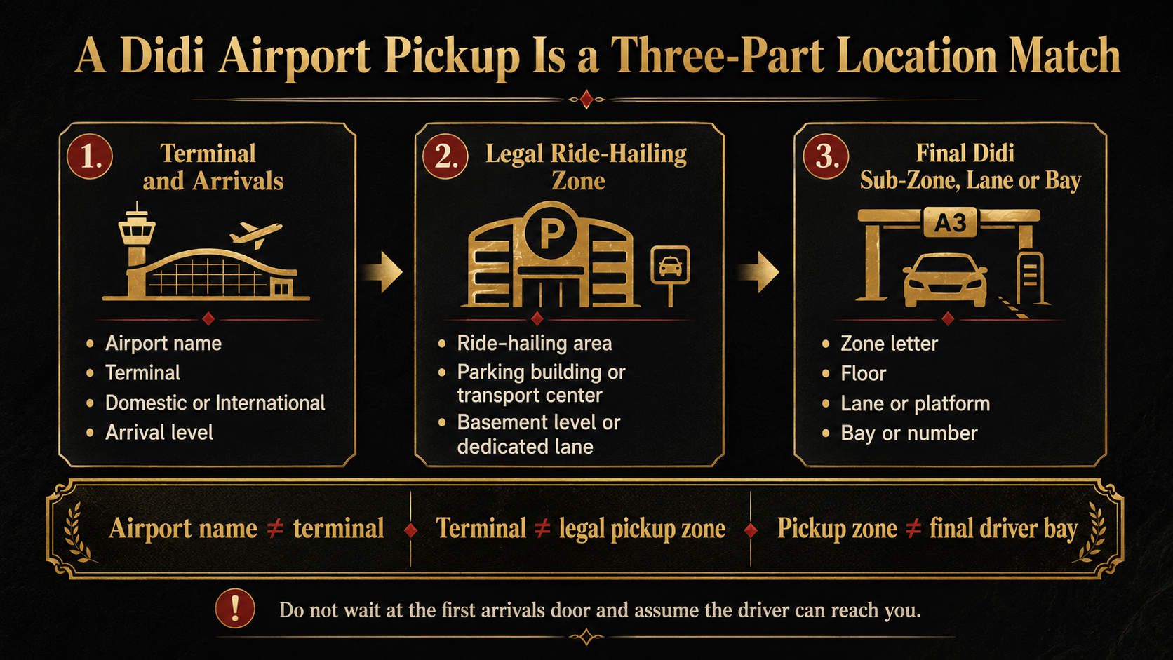 The three location levels that must match for a Didi airport pickup in China